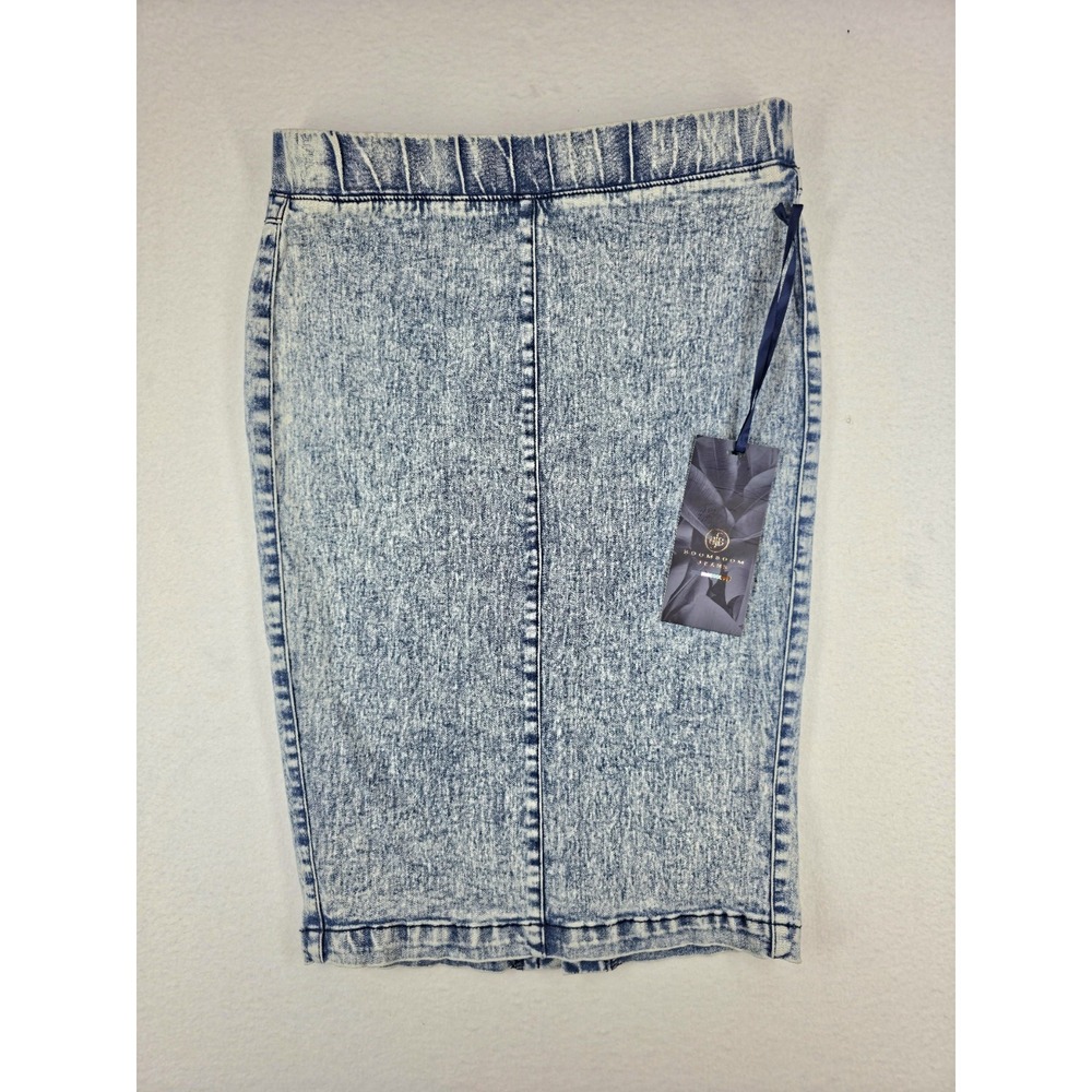 NWT Boom Boom Jeans Acid Wash Denim Pencil Skirt Blue Size S Pull On Midi...